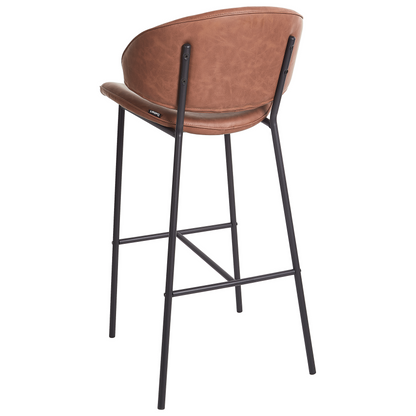 Modern Brown Faux Leather Bar Chairs Curved Back Set of 2