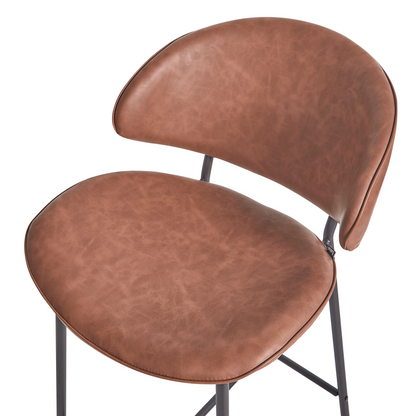 Modern Brown Faux Leather Bar Chairs Curved Back Set of 2