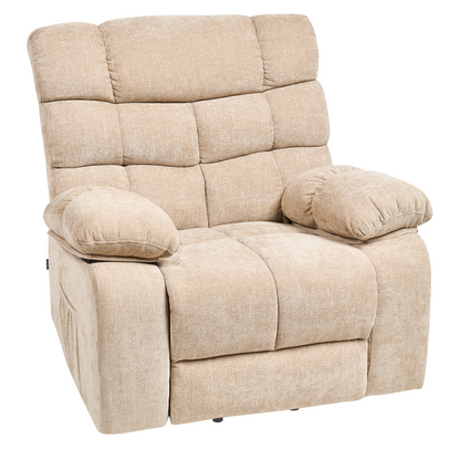 Electric Recliner Armchair Beige Polyester With Footrest