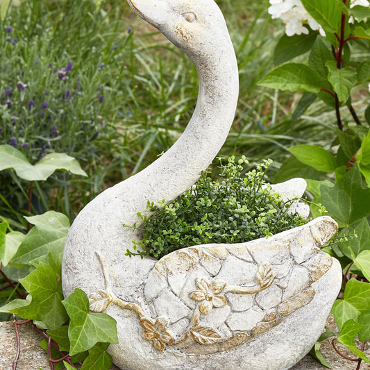 White Swan Figurine Planter With Copper Accents 40cm