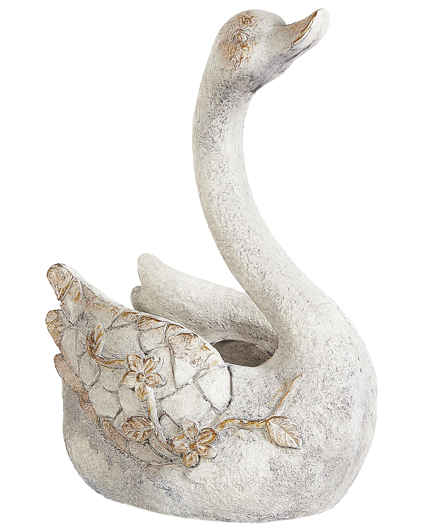 White Swan Figurine Planter With Copper Accents 40cm