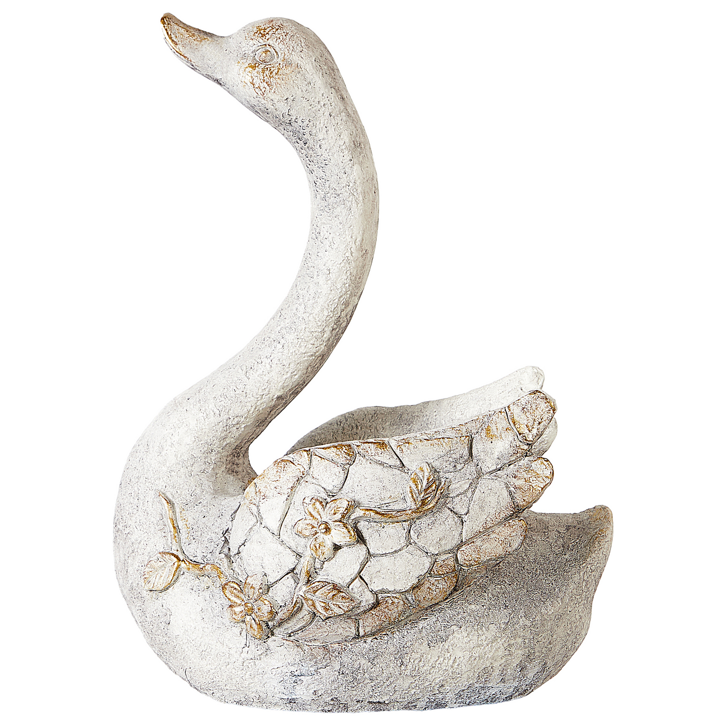 White Swan Figurine Planter With Copper Accents 40cm