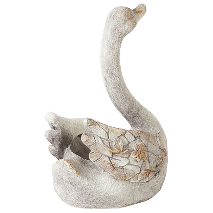 White Swan Figurine Planter With Copper Accents 40cm