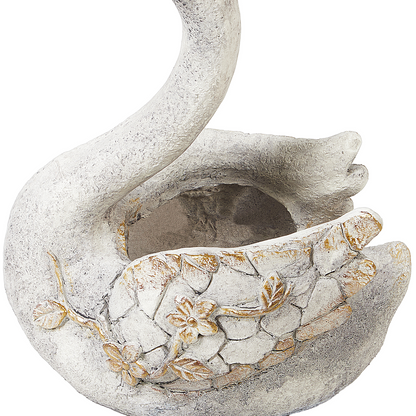White Swan Figurine Planter With Copper Accents 40cm