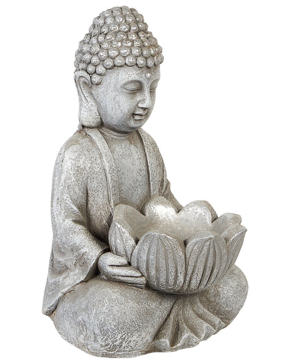 Grey Buddha Figurine 44cm With Lotus Bowl Planter For Indoor Outdoor Decor