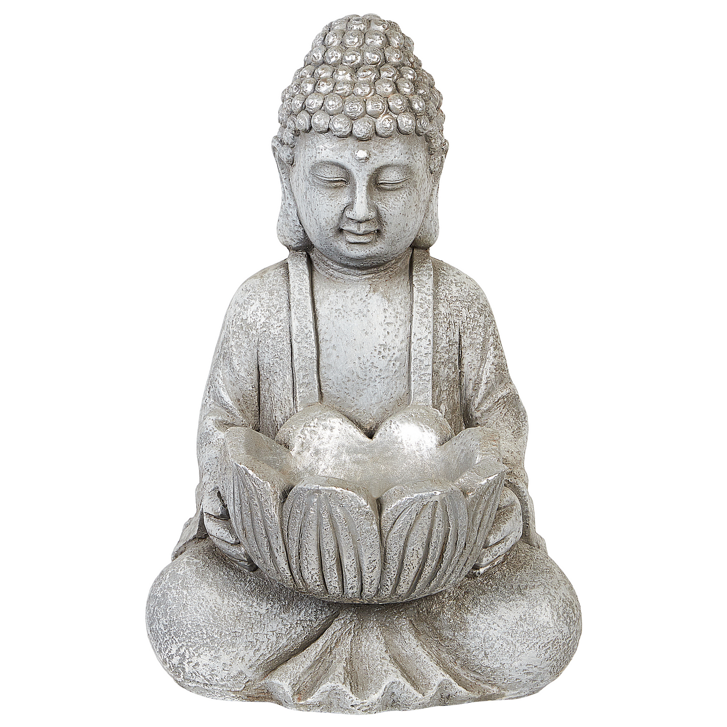 Grey Buddha Figurine 44cm With Lotus Bowl Planter For Indoor Outdoor Decor