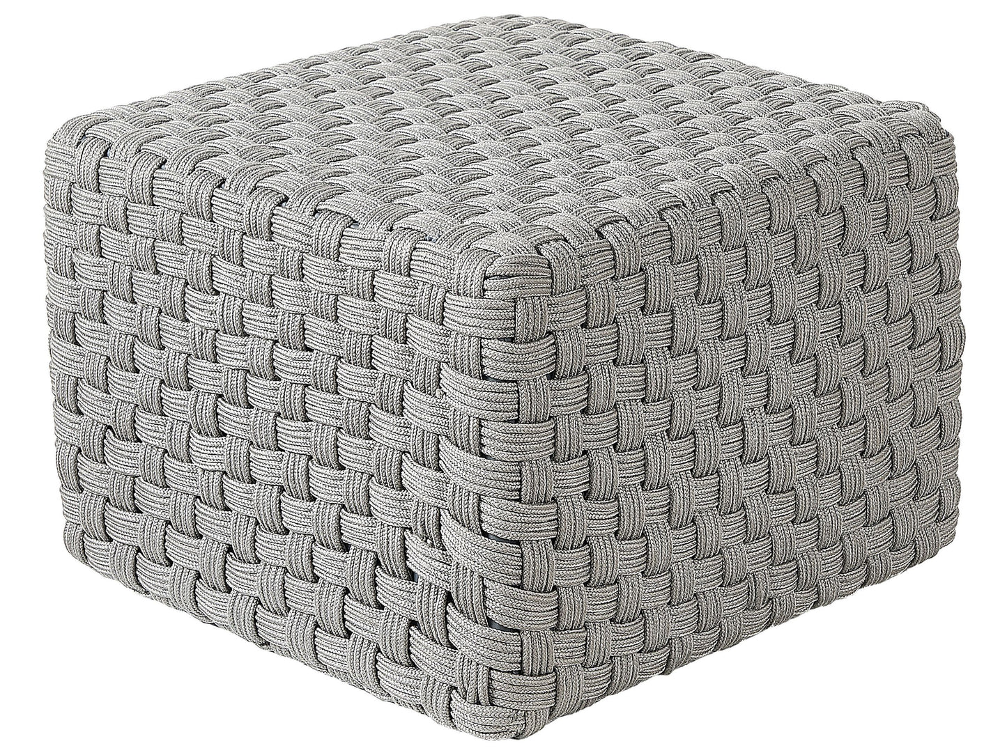 Garden Pouffe Grey Handwoven Boho Outdoor Ottoman 50 x 50cm Weatherproof