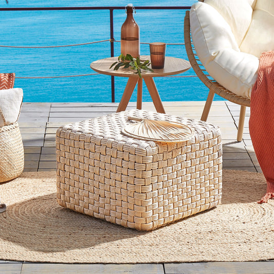 Garden Pouffe 50 x 50cm Light Beige Handwoven Outdoor Ottoman Boho Style