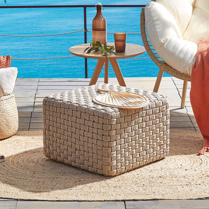 Taupe Pouffe 50 x 50cm Handwoven Boho Outdoor Ottoman