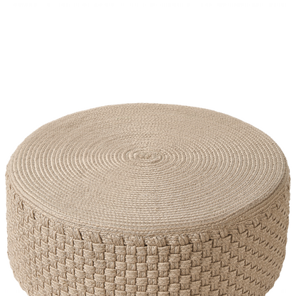Handwoven Beige Round Garden Pouffe 70cm Outdoor Ottoman Braided Boho Style Weather Resistant