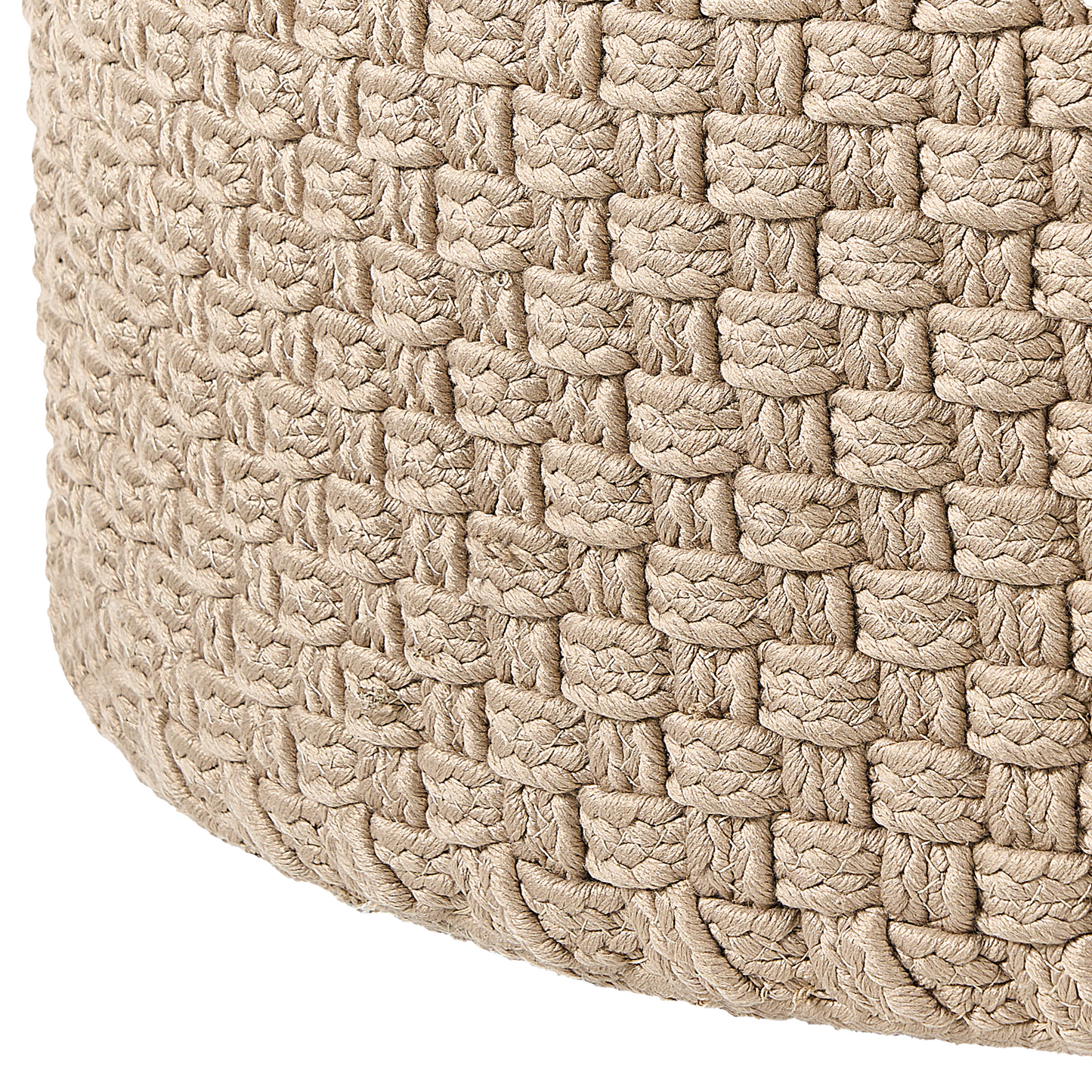 Handwoven Beige Round Garden Pouffe 70cm Outdoor Ottoman Braided Boho Style Weather Resistant