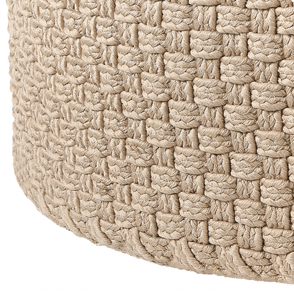 Handwoven Beige Round Garden Pouffe 70cm Outdoor Ottoman Braided Boho Style Weather Resistant