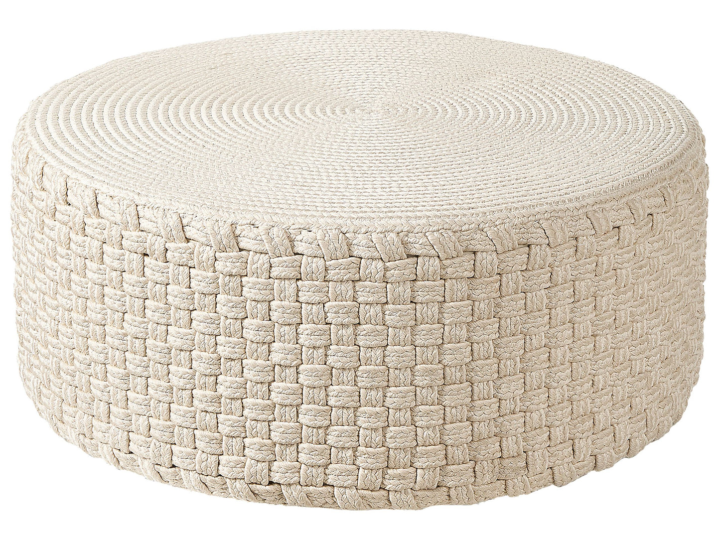 Light Beige Handwoven Outdoor Pouffe 70cm Boho Ottoman