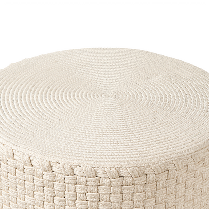 Light Beige Handwoven Outdoor Pouffe 70cm Boho Ottoman
