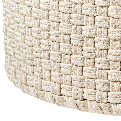 Light Beige Handwoven Outdoor Pouffe 70cm Boho Ottoman