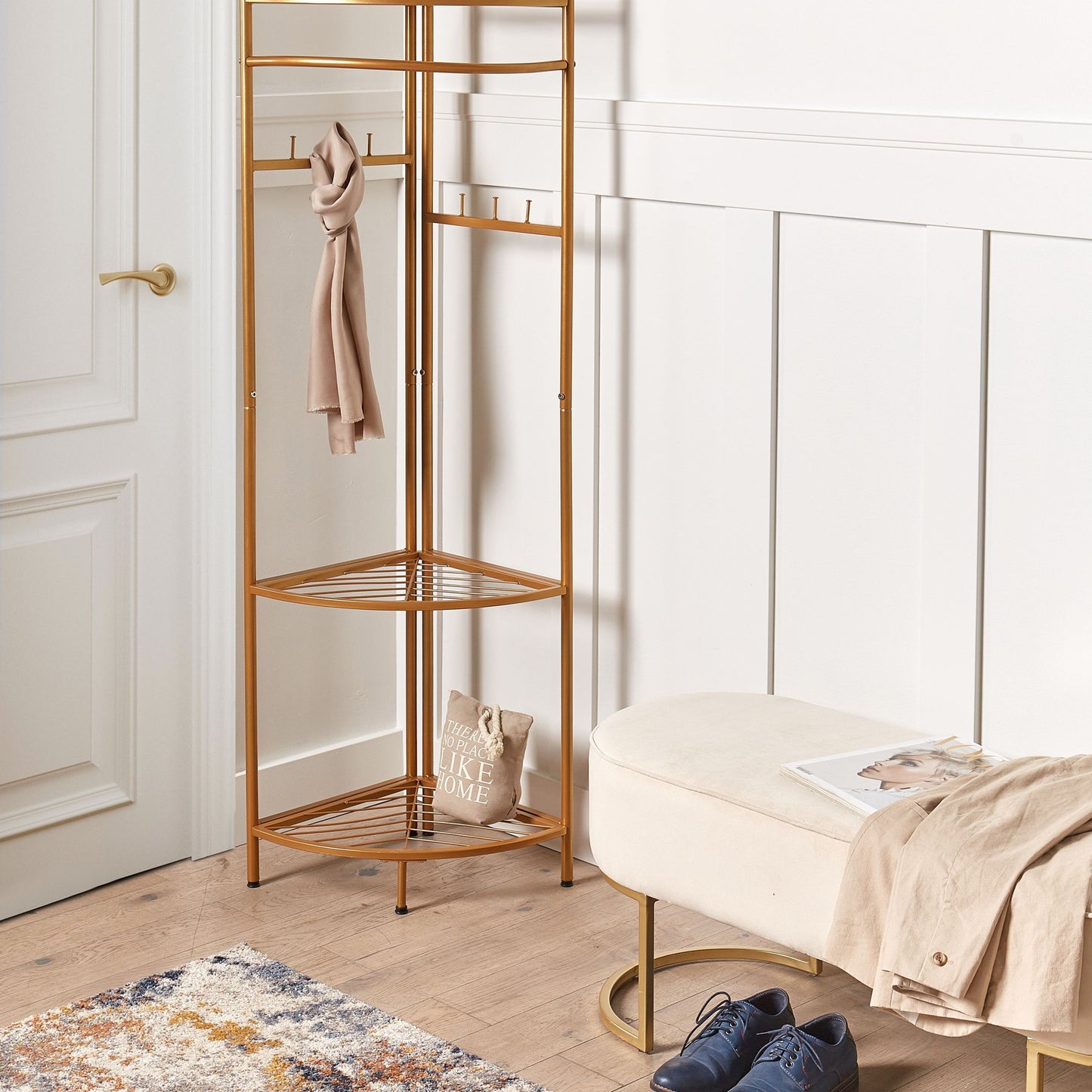 Industrial Gold Clothes Rack 160cm Freestanding With Shelves