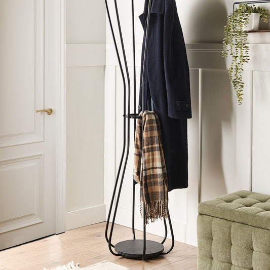 Living Coat Stand Black Metal 165cm Freestanding Jacket Rack