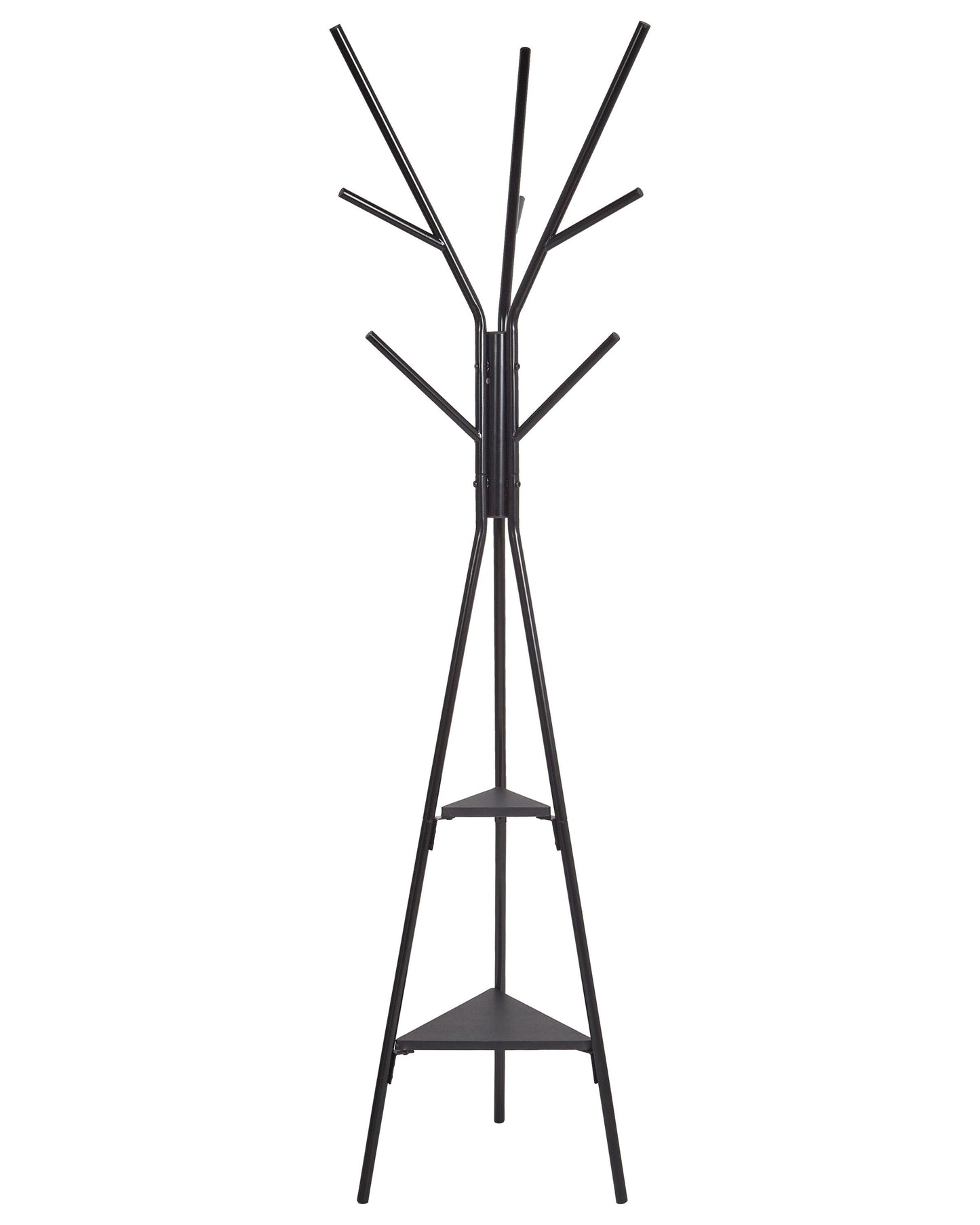 Home Coat Stand Black Metal 181cm 9 Hooks Shelves