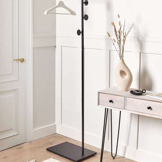 Black Metal Coat Stand 169 Centimeter Freestanding Industrial Modern Jacket Rack Hallway Decor