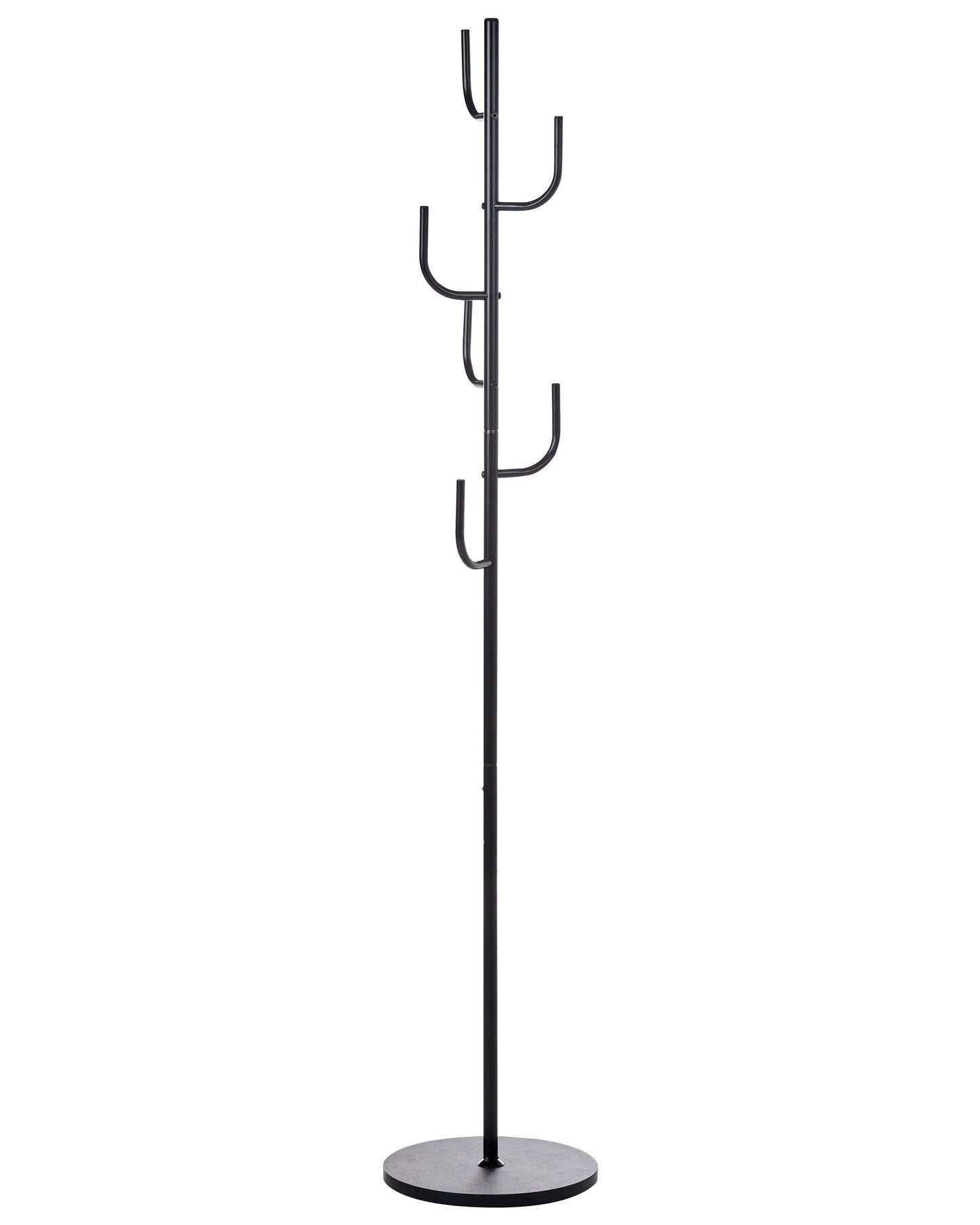 Black Metal Coat Stand 170cm Freestanding Six Hooks