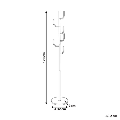 Black Metal Coat Stand 170cm Freestanding Six Hooks