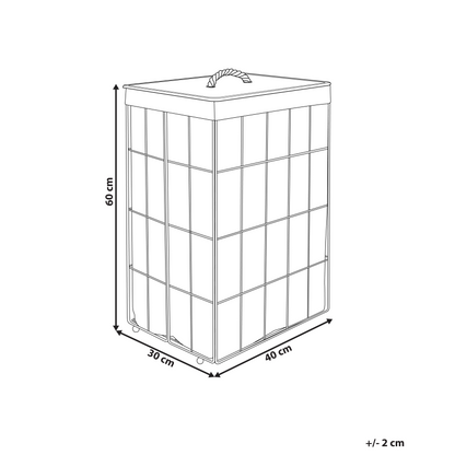 Natural Bamboo Lid Laundry Basket With Black Metal Frame Removable Fabric Bin For Home Laundry