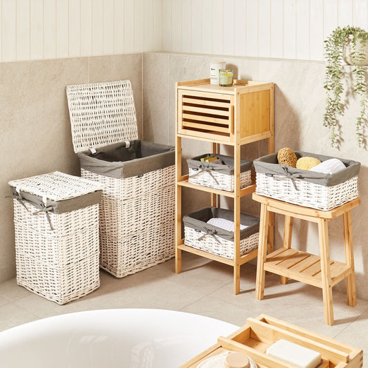 Willow Lane Set of 5 White Willow Laundry Baskets With Grey Lining