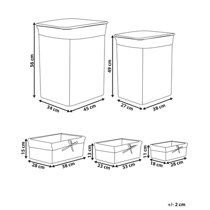 Willow Lane Set of 5 White Willow Laundry Baskets With Grey Lining