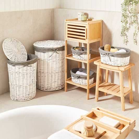 Willow Co Laundry Basket Set Grey White With Liner Boho Modern