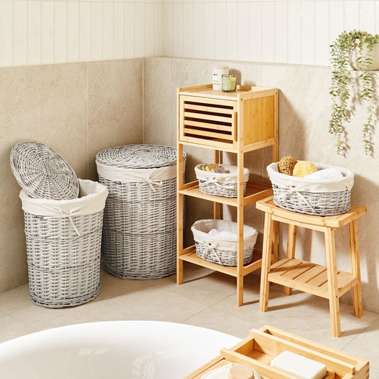 White Willow Laundry Basket Set With Removable Fabric Liner