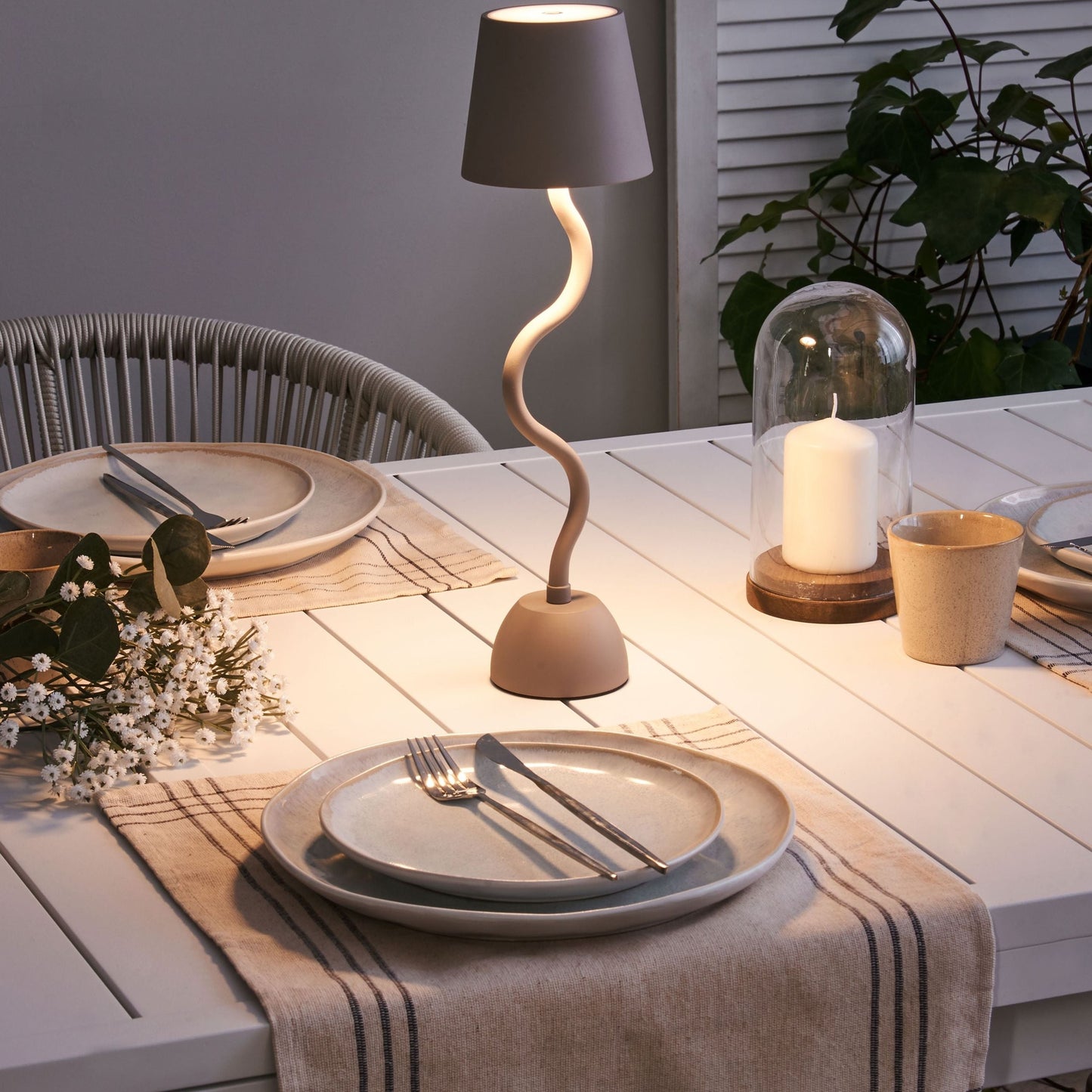 Table Lamp Beige Indoor Outdoor Wireless Touch USB Charging