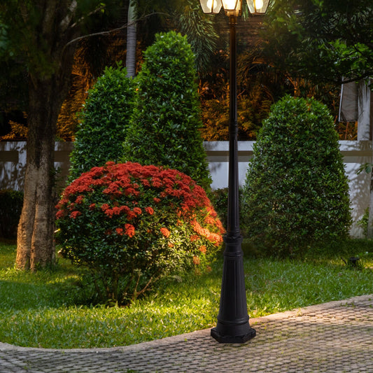 3 Light Black Aluminum Garden Lamp Post With Modern Shade