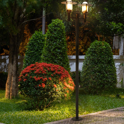 2 Light Black Path Lamp Post Aluminium Glass Shade