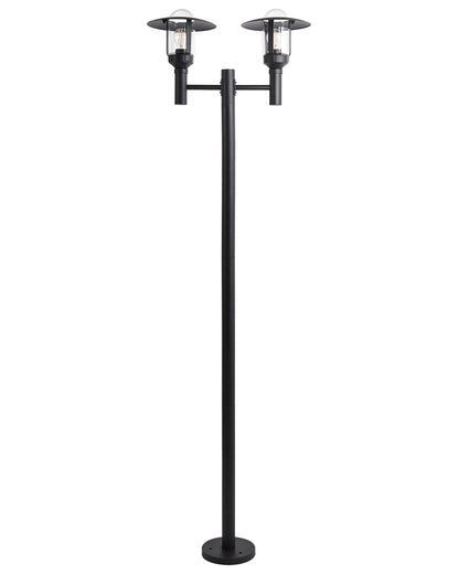 2 Light Black Path Lamp Post Aluminium Glass Shade