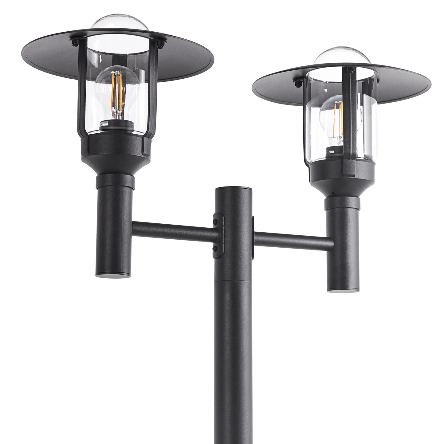 2 Light Black Path Lamp Post Aluminium Glass Shade