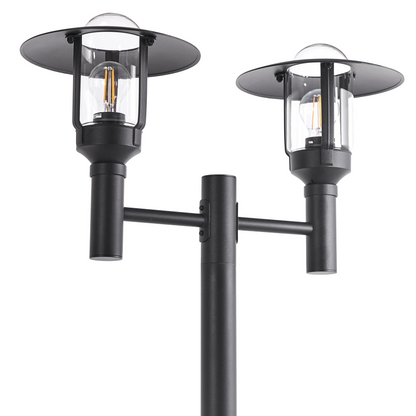 2 Light Black Path Lamp Post Aluminium Glass Shade
