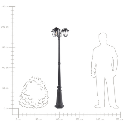 3 Light Black Aluminum Garden Lamp Post With Modern Shade