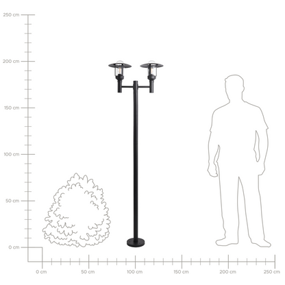 2 Light Black Path Lamp Post Aluminium Glass Shade