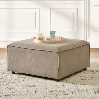 Element Modular Ottoman Light Brown Cord Upholstered Square Footstool Black Legs Modern Style