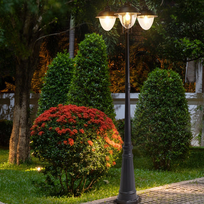 3 Light Lamp Post Black Aluminium Synthetic Shade Outdoor
