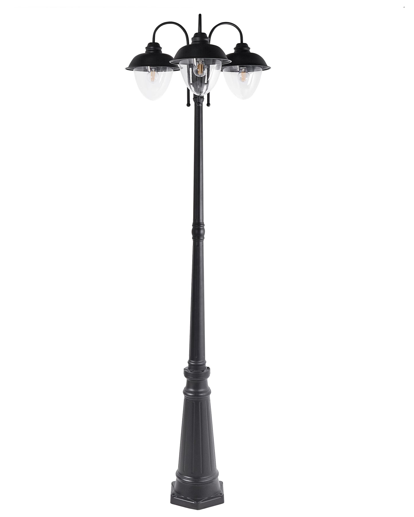 3 Light Lamp Post Black Aluminium Synthetic Shade Outdoor