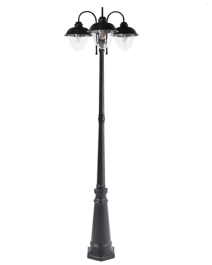 3 Light Lamp Post Black Aluminium Synthetic Shade Outdoor