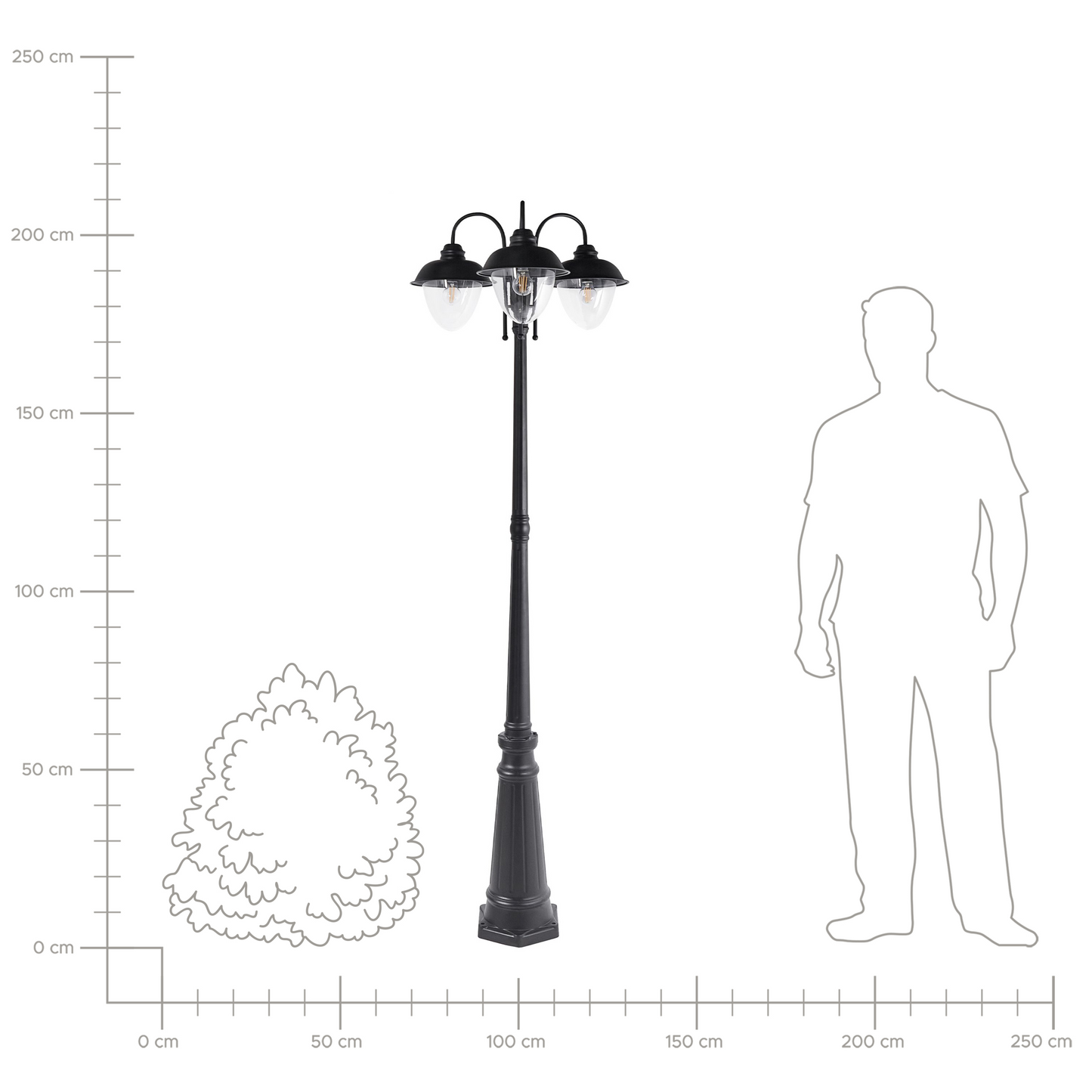 3 Light Lamp Post Black Aluminium Synthetic Shade Outdoor