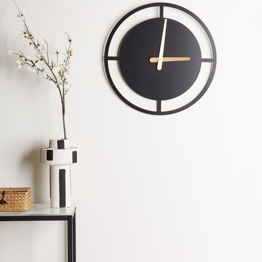 Nexa Home Wall Clock Black Steel 40cm Minimalist Modern Design With Gold Hands Elegant Timepiece