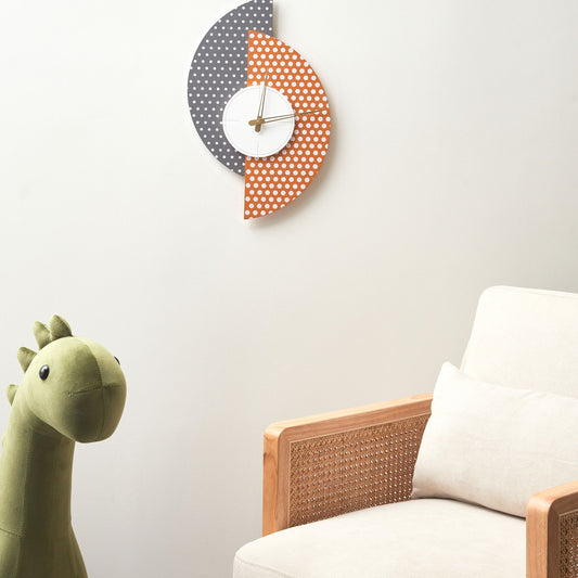 Grey And Orange Wall Clock MDF 29x47 Cm Polka Dot Design No Numerals