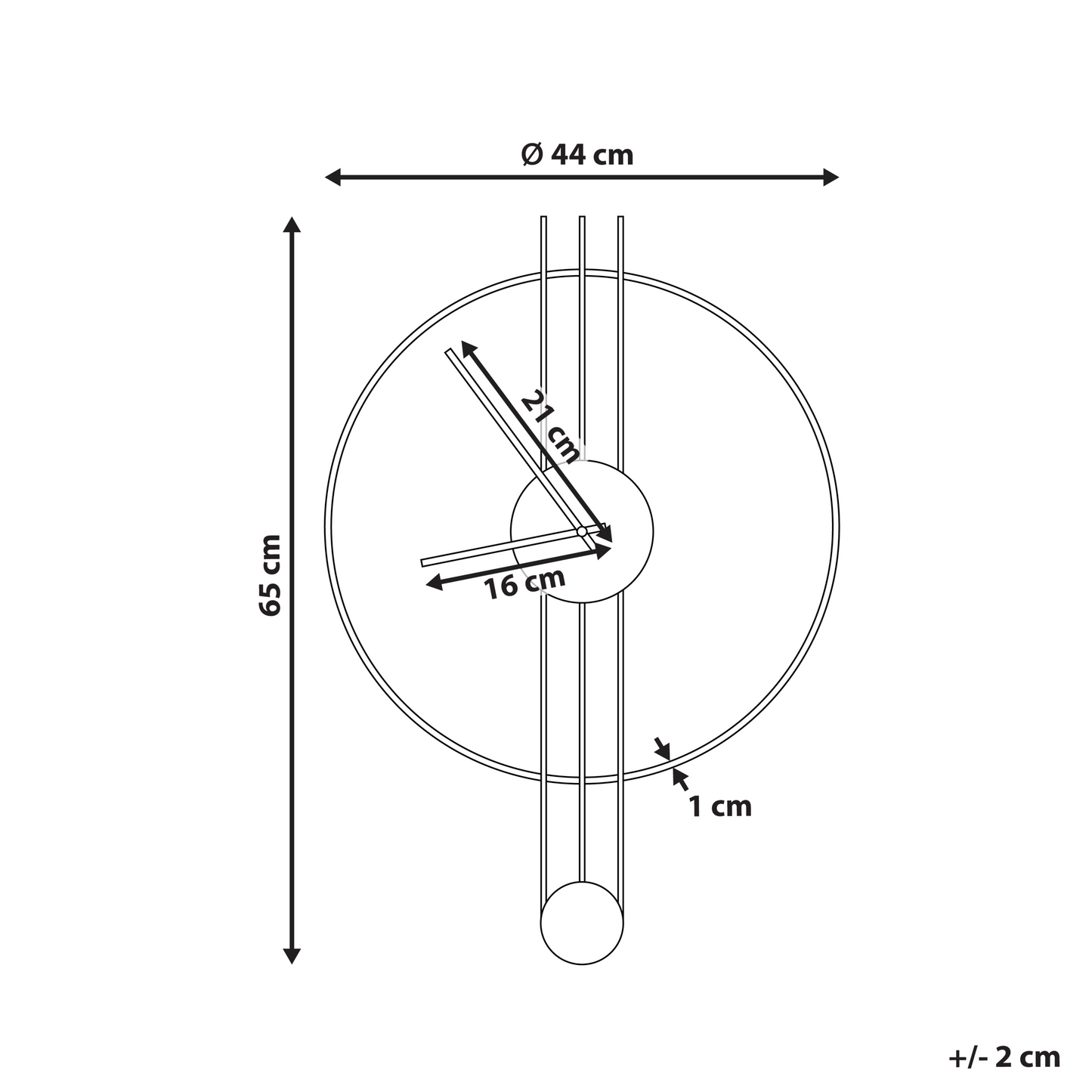 Black Steel Wall Clock 44 x 65cm Modern Minimalist Pendulum Without Numbers Living Room Decor