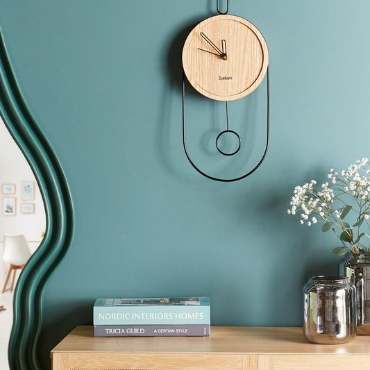 LuminaHome Pendulum Wall Clock Light Brown 20x45 cm MDF Metal