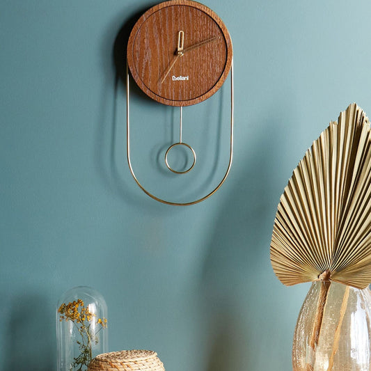 Timberline Home Dark Brown MDF Metal Wall Clock 20 x 45 cm Pendulum Minimalist Design