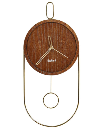 Timberline Home Dark Brown MDF Metal Wall Clock 20 x 45 cm Pendulum Minimalist Design