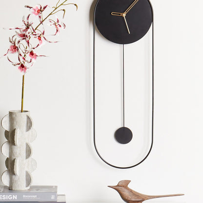Wall Clock Black Steel Minimalist Pendulum 20 x 62cm No Numbers Living Room Decor